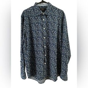 Report collection Blue floral long sleeve performance slim fit button down shirt